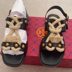 Tory Burch Veg Leather/Rope Sandal